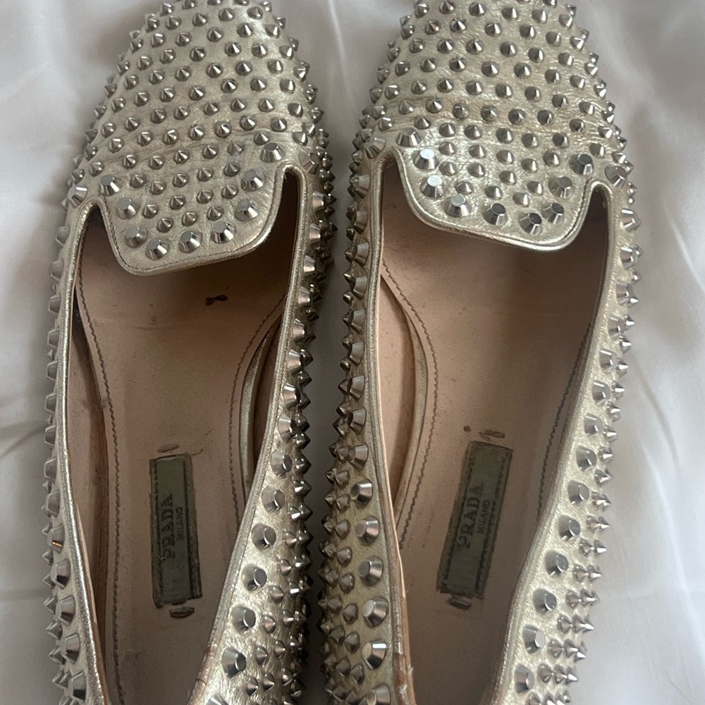 Prada Silver Studded Women's Loafers